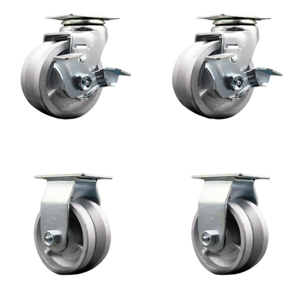 Service Caster 4'' V-Groove Semi Steel Caster Set with Bronze Bearings 2 Brakes 2 Rigid, 4PK SCC-20S420-VGBZ-TLB-2-R-2 - main